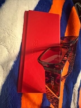 Fendi Red Case with Tortoiseshell and Gold-Accented Sunglasses